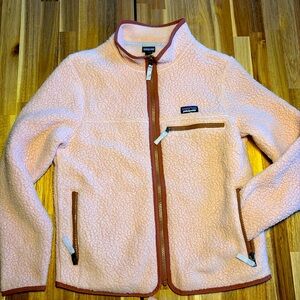Pretty pink Retro Pile fleece jacket with reflective ribbon pulls - worn 2 times